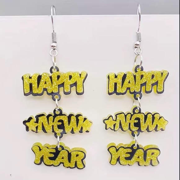 Happy New Year Acrylic Earrings - Picture 2 of 4
